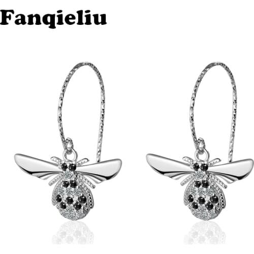 Fanqieliu 5A Zircon Retro Jewelry Female Insect Beetle Drop Earrings For Women 925 Sterling Silver Earrings Dangle FQL20276