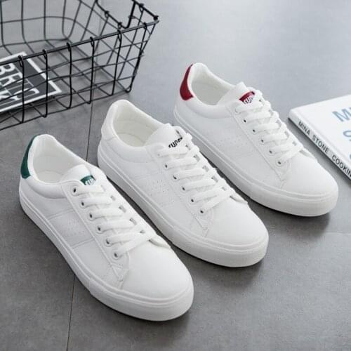 2021Spring Summer Fashion Womens Vulcanize Shoes Solid Color PU Leather White Casual Low-Top Flats Women Shoes