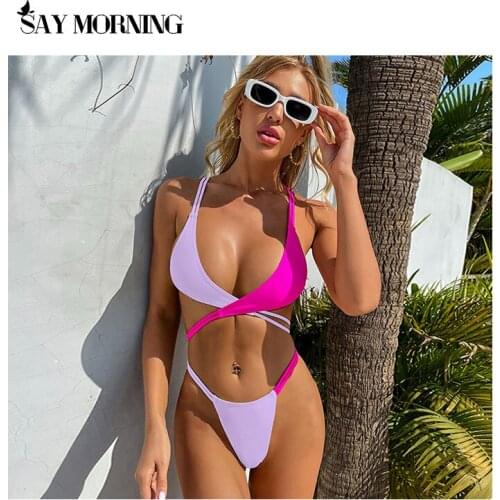 SAY MORNING Swimsuit Color Matching Cross Multicolor Womens Swimwear Split Bikini Set New 2021 Bathing Beach Wear Swimming Suit