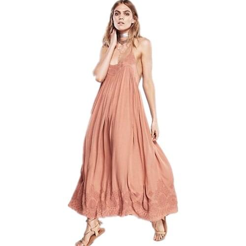 New 2019 UK Brand New Vestidos Women Summer V neck Embroidery Casual Slip Maxi Long Dress Hippie Boho People female dress