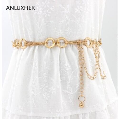 H9814 Metal Ring Waist Chain Women Korean Gold Thin Waist Belt Decoration Girl High Quality Fashion Luxury Casual Cummerbunds