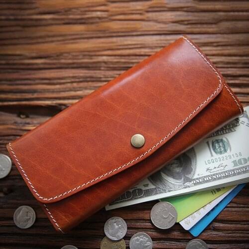 2020 100% Genuine Leather Wallet For Men Women Vintage Handmade Long Clutch Phone Purse With Card Holder Zipper Coin Pocket Bag