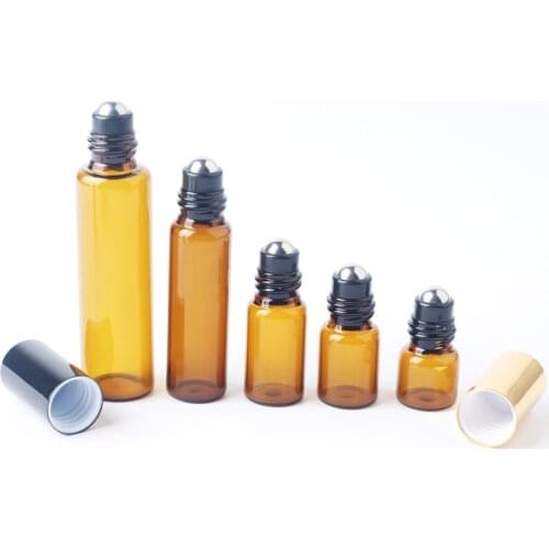 5 ps/lot 1ml 2ml 3ml 5ml 10ml Glass Roll on Bottle with Stainless Steel Roller Small Essential Oil Roller-on Sample Bottle