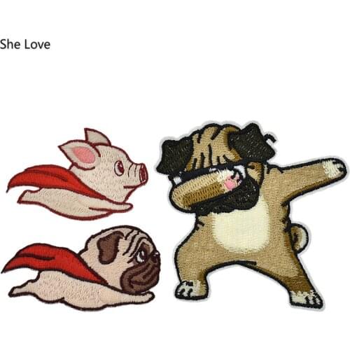 Chzimade 5Pcs/lot Funny Cartoon Flying Dog Pig Patch Embroidered Iron On Cute Animal Patches For Clothing Stickers Appliques