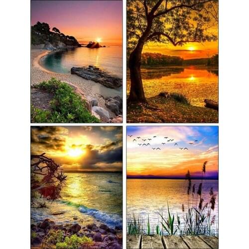 5D DIY Diamond Painting Sunset Beach Cross Stitch Diamond embroidery Landscape sea side mosaic Picture of Rhinestones Home decor