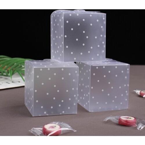 6*6*6cm Frosted Translucent Polka Dots PVC Candy Box Wedding Favors Christmas Party Cube Gift Boxes Sweets Candy Cake Gift Bags