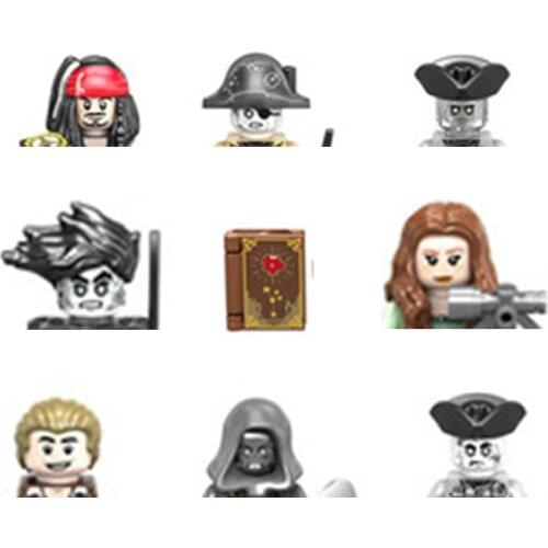 9PCS/Set Hot sale Caribbean Pirates Movie Figure Blackbeard Carina Smyth Lesaro Face Captain Jack Building Blocks Toys for Kids