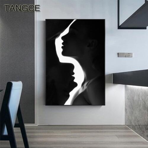 Abstract Black White Lover Canvas Art Modern Sexy Girl Poster Print Creative Wall Art Picture for Living Room Cuadro Decorativo