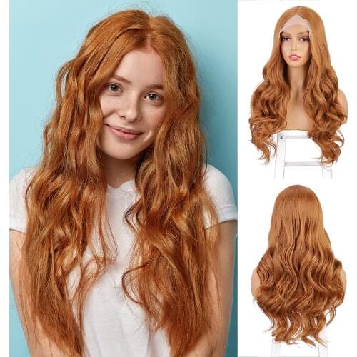 AISI BEAUTY Synthetic Wigs Lace Front Part Long Blonde Nature Wave Wig with Middle Hairline Black Red for Women Daily Cosplay