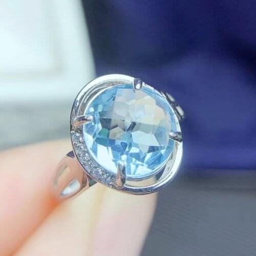 Natural real blue topaz round big ring Per jewelry 10*10mm 5.8ct gemstone 925 sterling silver Fine jewelry T215113