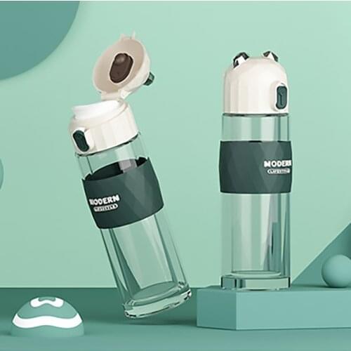 Cute Bear Girls Tea Infuser Glass Water Bottle Double Wall Vacuum Flask Heat Resistant Insulated Cup 230ml Small Kids Bottle