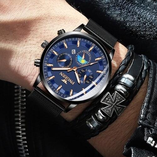 FNGEEN Series Luxury Top Luxury Male Clock Quartz Watch Men Business Watches Stainless Steel Waterproof Watch Relogio Masculino