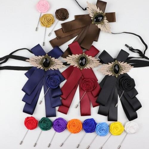 Boutonniere Flower Rose Bow Tie Set Stick Lapel Tie Pin Brooch Badge Cloth Breastpin Corsage
