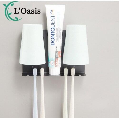 Stainless Steel Toothbrush Holder Storage Rack Punch-free Self-adhesive Wall Hanging For Bathroom Accessories Tooth Cup Holder