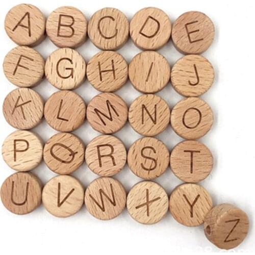Baby Teething Crib Toy 12mm Square Shape Beech Wood Letter Beads 100pcS Teething Jewelry DIY Chew Beads Baby Teether