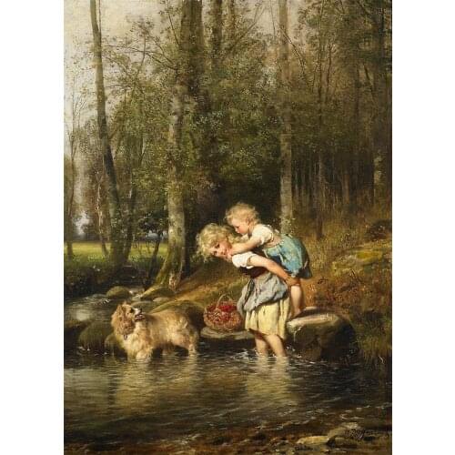Forest Riverside Child Cross Stitch Kits 14CT Unprinted For Embroidered Handmade Arts Set Wall Home Decor Handmade