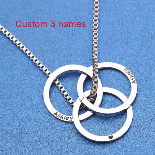 FLYANGEL Round Three Circles Customizable English Name Fashion Stainless Steel Letter Pendant Necklace Girlfriend Mother Gifts