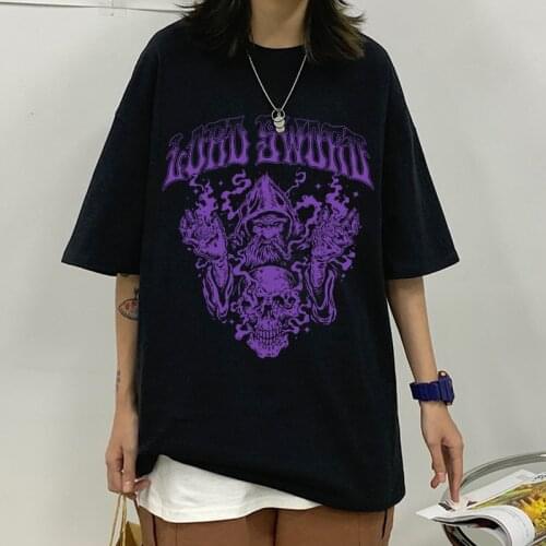 Short Sleeve Oversize Loose Women T-Shirt Gothic Black Tops Punk Streetwear Casual Summer Clothes Dark Aesthetic Graphic T-Shirt