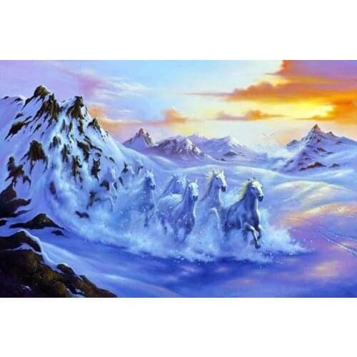 GLymg DIY Diamond Painting Snow Horse 5D Diamond Embroidery Mosaic Gift Handicrafts Embroidery Diamond Wall Arts Decor