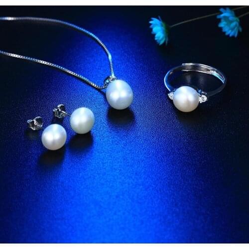 HENGSHENG 100% Natural Freshwater Pearl Bridal Jewelry Sets for Women jewelry Wedding Ring with gift box