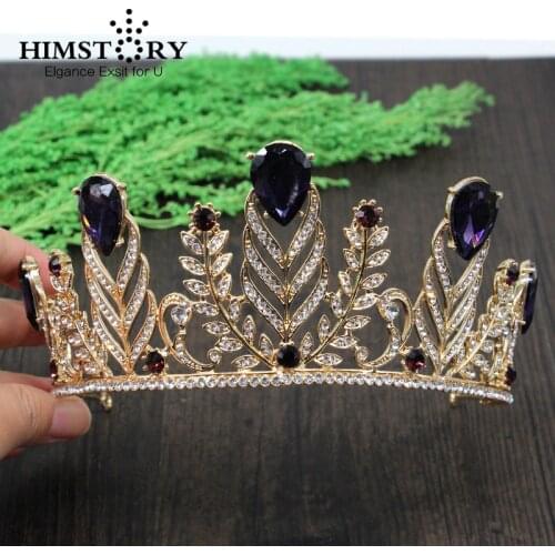 HIMSTORY Oversize Gold Vintage European Crystal Olive Branch Vine Pageant Hair Crown Wedding Bridal Hair Accessories