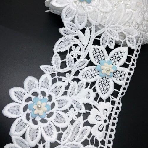 HWARM 10yard 13cm 3d Lace Fabric With Beads Patch Cloth Sticker Flower Diy Handmade Arts Craft Sewing Trim Curtains Wedding Deco