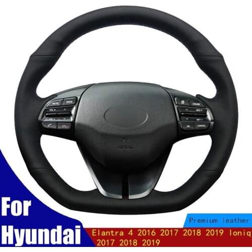 Car Steering Wheel Covers Hand-stitched Black Artificial Leather For Hyundai Elantra 4 2016 2017 2018 2019 Ioniq 2017 2018 2019