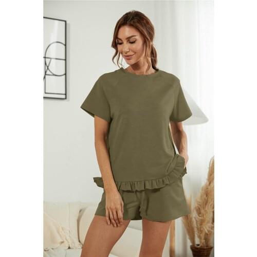 Shorts Set Women Clothing Summer Loose 2 Piece Sets Drawstring Pockets Ruffles Shorts+Short Sleeve Tops Outsuits Tracksuit Women
