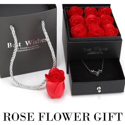 Flower Box Waterproof Paper Handy Gift Bag Box with Necklace Kraft Handbag Wedding Rose Party Packaging For Candy Cake Birthday