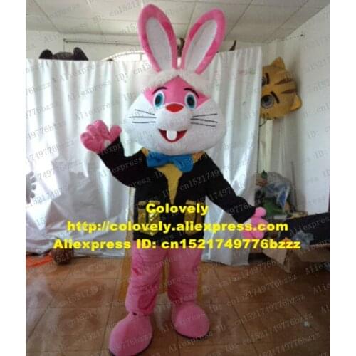 Sweet Pink Rabbit Hare Bunny Coniglio Leveret Mascot Costume Adult Size Big Long Ears Long Curve Eyebrows Blue Eyes No.6467 FS
