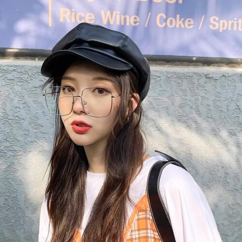 Leather octagonal cap Hat Women Winter autumn cap casual beret hat Girls artist painter cap man Flat Top cap
