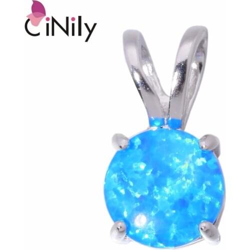 CiNily Created Blue White Fire Opal Authentic .925 Sterling Silver Wholesale Round Shape for Women Jewelry Pendant 15mm SP007-08