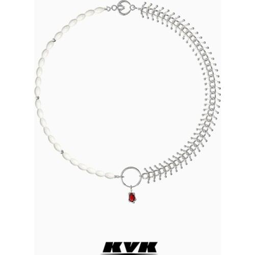 KVK double chain splicing detachable Earring Necklace light luxury niche design silver clavicle chain womens accessories