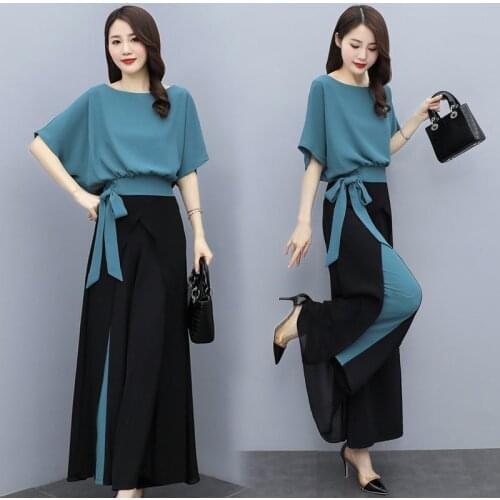 Summer Tracksuits Womens Two Peices Set Leisure Outfits Oversized T-shirts High Waist Clothing Elegant Wide Leg Pants S-3XL