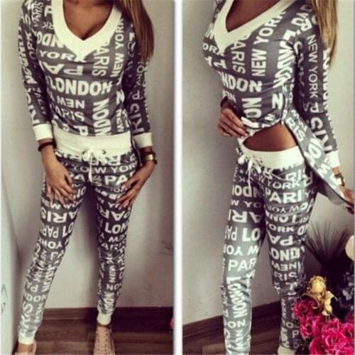 Hot Sale Letter Print O-neck Tracksuit Long Pant Women Running Set Breathable Hoodies Outdoor Sport Wear for Women Gym Suit
