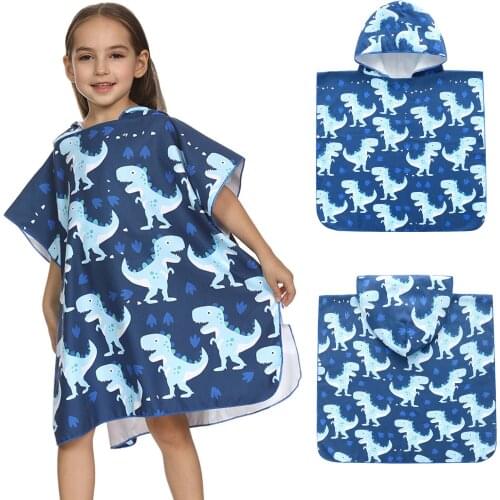 Multifunctional blanket dress Toddler Baby Girls Boys Cartoon Beach Towel Hooded Dinosaur print Swimsuit Cover-up Sundress