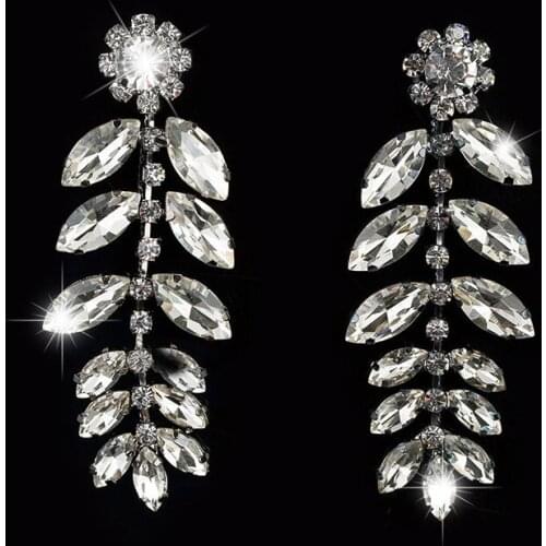 YFJEWE Fashion Luxury Leaf Long Dangle Earrings For Women Austrian Crystal Earrings Statement Earrings Jewelry #E105