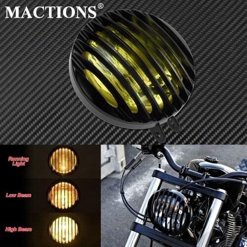 Motorcycle Universal 6.5'' Retro Headlight Grill Amber Cover For Harley Sportster Touring Dyna Chopper Bobber Cafe Racer Custom