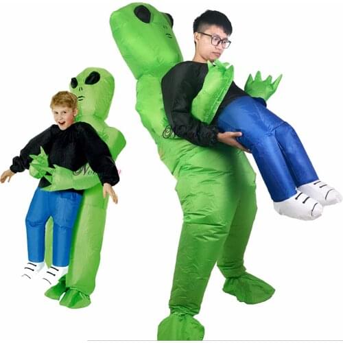 Green Alien Carrying Human Adult Inflatable Costume Alien Mascot Costume Anime Cosplay Riding Suit Man Women Halloween Costume
