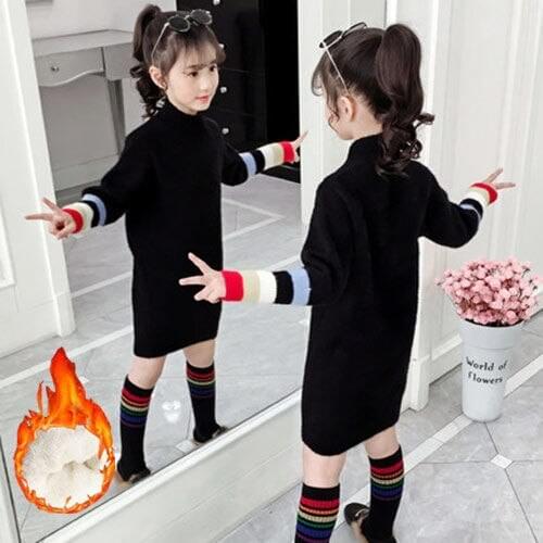 2020 Autumn Winter Thicken Warm Baby Girls Sweater New Mink Velvet Knit Long Pullover Jumpers Kids Casual Fashion Clothes W513