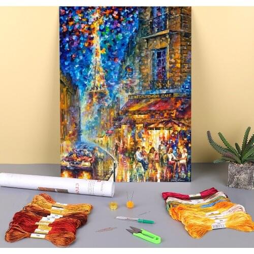 Paris - Recruitement Cafe Printed Canvas 11CT Cross-Stitch Patterns DIY Embroidery DMC Threads Handicraft Sewing Hobby Gift