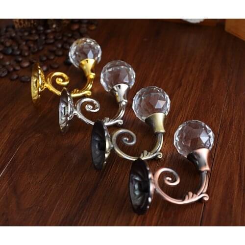 Clear Glass Hooks Crystal Wall Hooks Clothes Hangers Gold Silver Coat Hat Hangers Hooks Antique Bronze Copper Curtain Tie Back