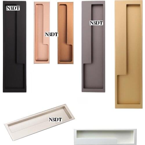 2Pcs CC192MM Zinc Aluminum Rectangle Face Recessed Flush Finger Door Pull Tongue Cabinet Door Matte Black Silver Grey Gold White