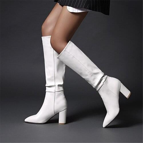 Black Yellow White Knee High Boots Western Cowboy Boots for Women Long Winter Boots Pointed Toe Cowgirl wedges Motorcycle Boots