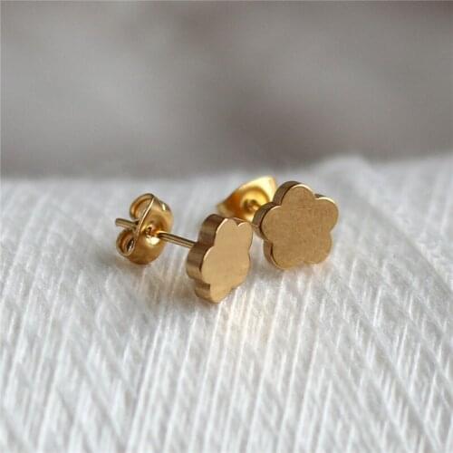 Titanium 316L Stainless Steel Gold-color IP Planting Stud Earrings Flower 8mm No Fade Allergy Free Fashion Jewelry