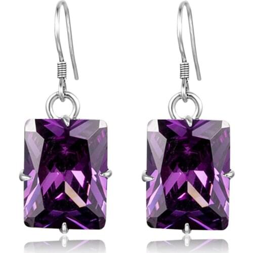 Szjinao Real 925 Sterling Silver Earrings Fine Jewelry Amethyst Long Earrings For Women Vintage Fashion Crystal jewelry Gifts