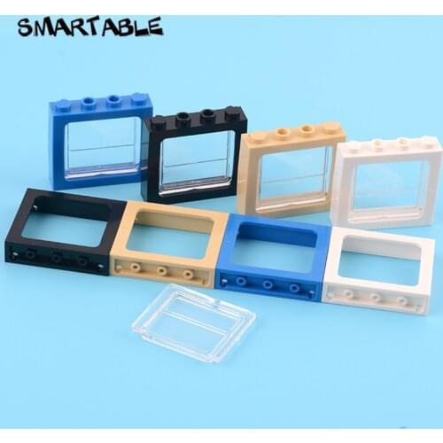 Smartable Window 1x4x3 Train with Glass Building Block MOC Train Parts Toy For House Castle Compatible City 6556+4034 10pcs/lot