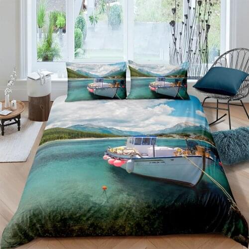Speed Boat Bedding Set King Size Beautiful Lake Duvet Cover 3D High End Queen Twin Full Single Double Unique Design Bed Set