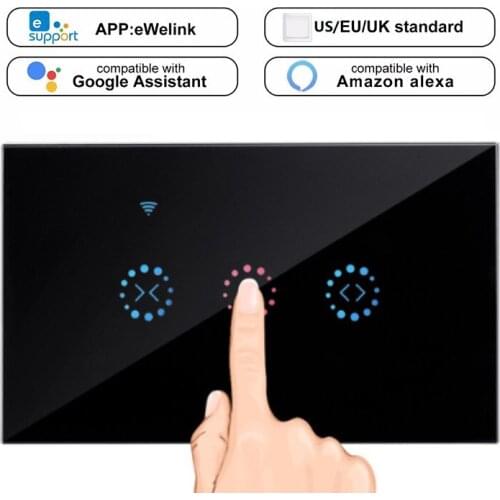UK EU WiFi Smart Curtain touch switch eWelink APP for Electric Motorized Blind Roller Shutter door Works with Alexa Google Home