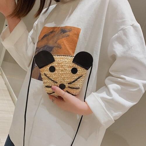 Straw Bag Girl New Personality Beach Mini-pocket Bag with One Shoulder Slant Lovely Cute Puppy Style Casual occasion Zipper bag